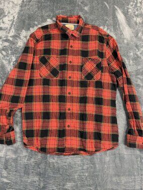 Roebuck & Co. Mens Red & Black Plaid Button-Up Flannel Shirt XL Long Sleeve
